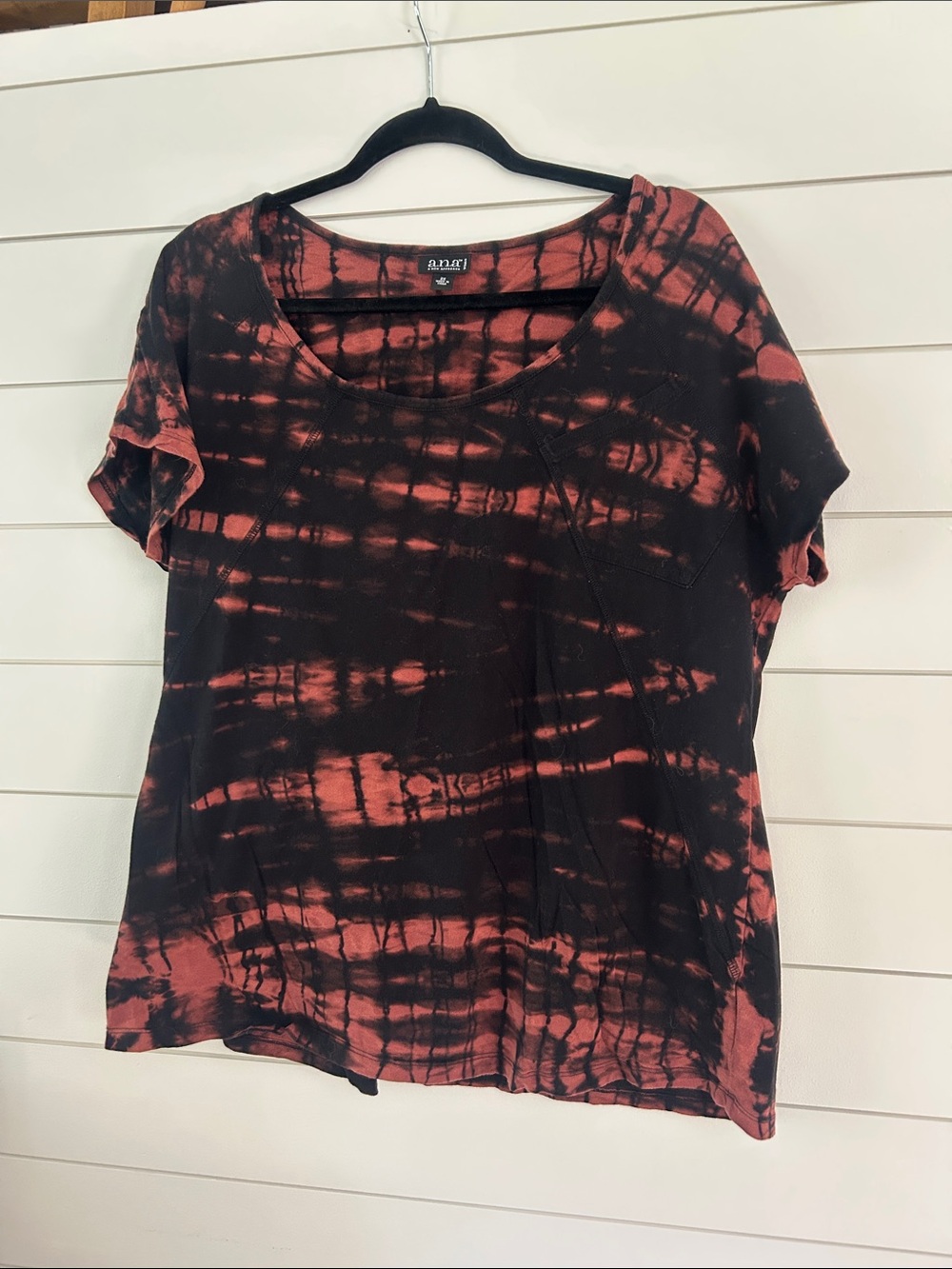 a.n.a Black and Rust Tie-Dye Short Sleeve Top